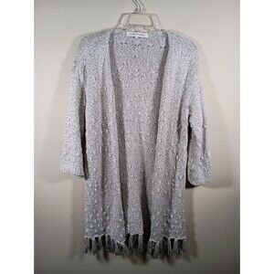 Cupcakes and Cashmere Fringe Cardigan Womens Size Medium Knit Open Sweater Boho